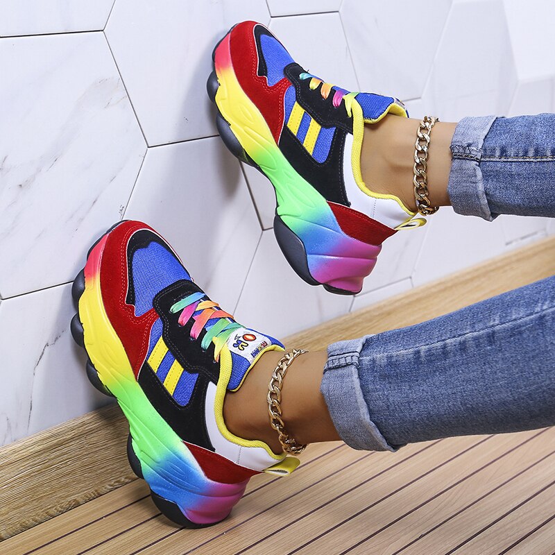 Rainbow Lace Colour Block Chunky Platform Sneaker