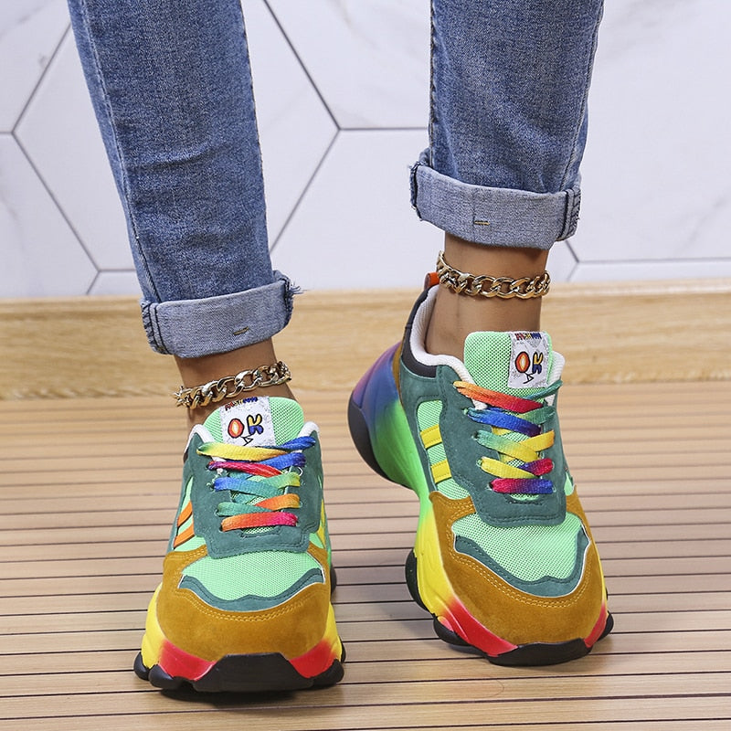 Rainbow Lace Colour Block Chunky Platform Sneaker