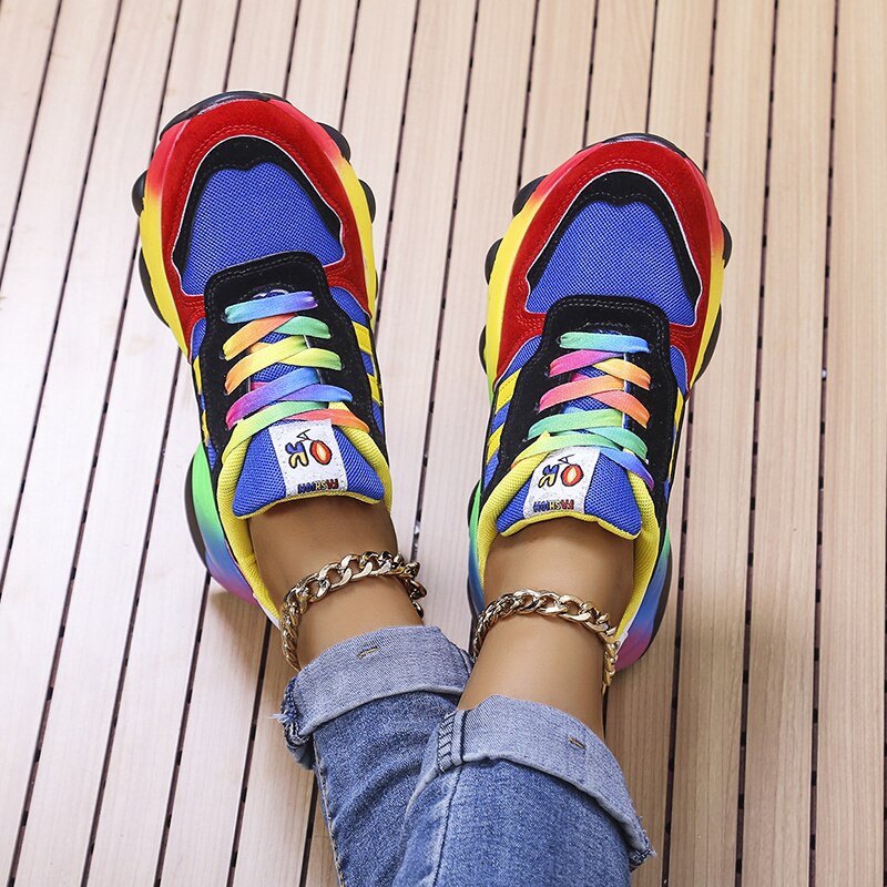 Rainbow Lace Colour Block Chunky Platform Sneaker