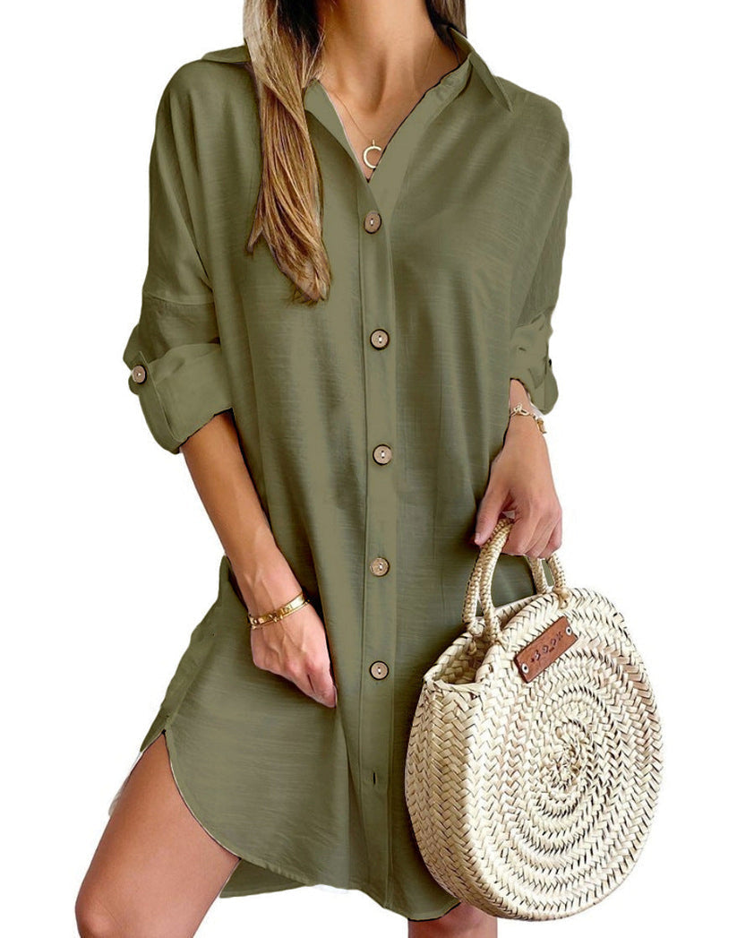 Linen Button Down Casual Shirt Dress