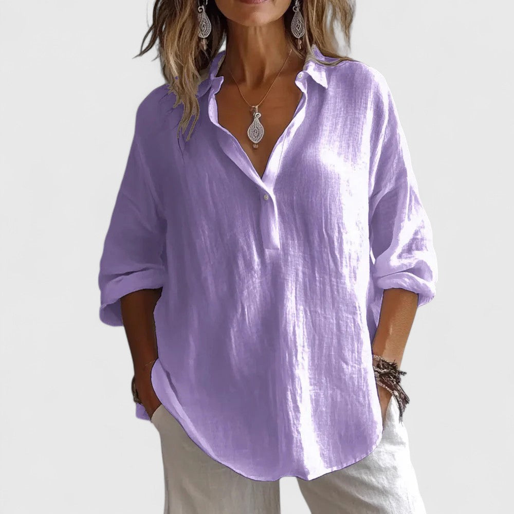 Oversized Linen Collar Button Casual Long Sleeve Shirt