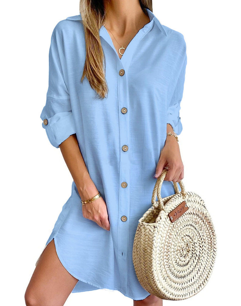 Linen Button Down Casual Shirt Dress
