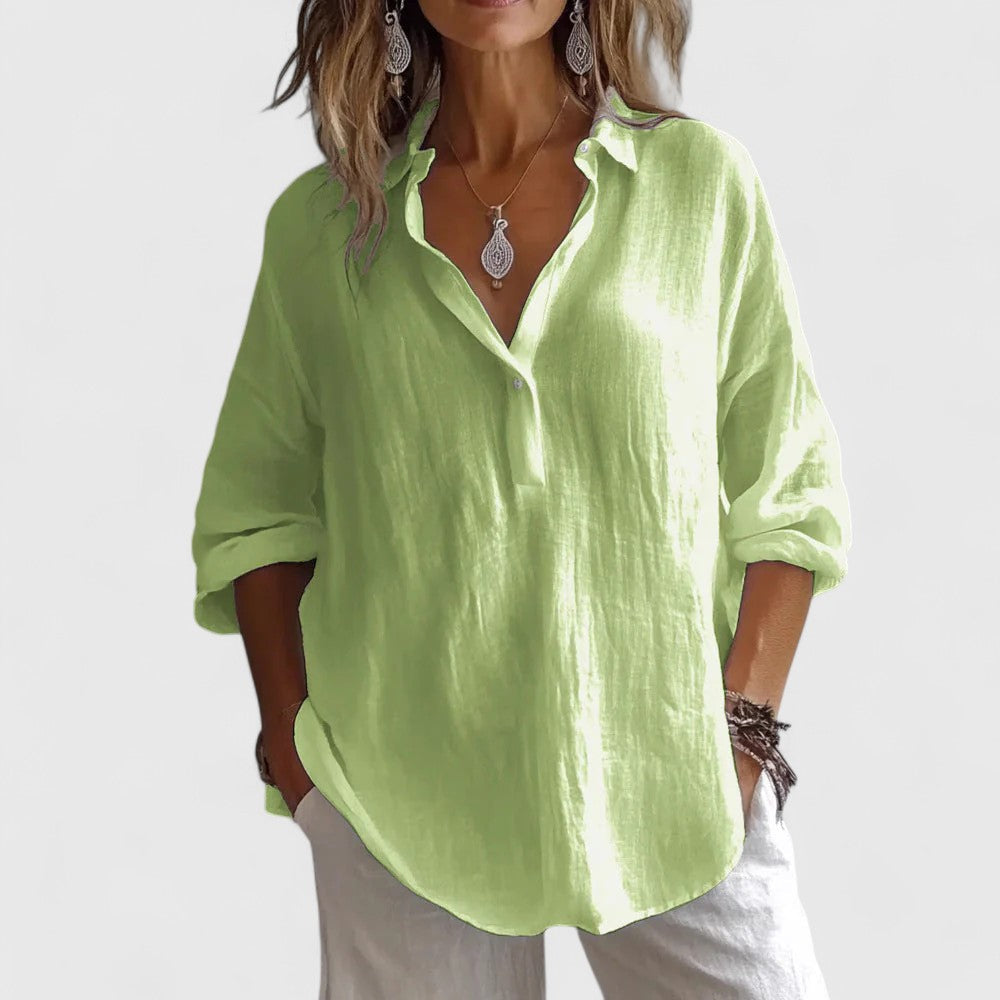 Oversized Linen Collar Button Casual Long Sleeve Shirt