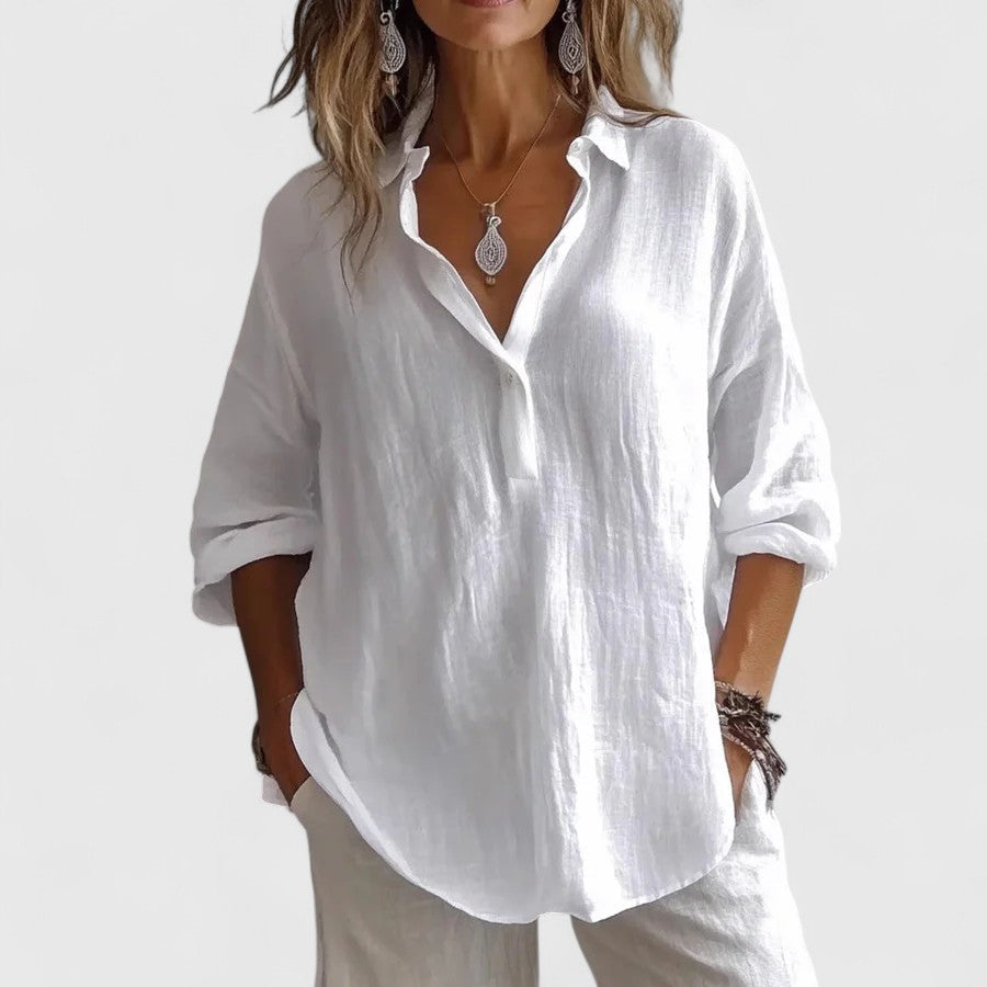 Oversized Linen Collar Button Casual Long Sleeve Shirt