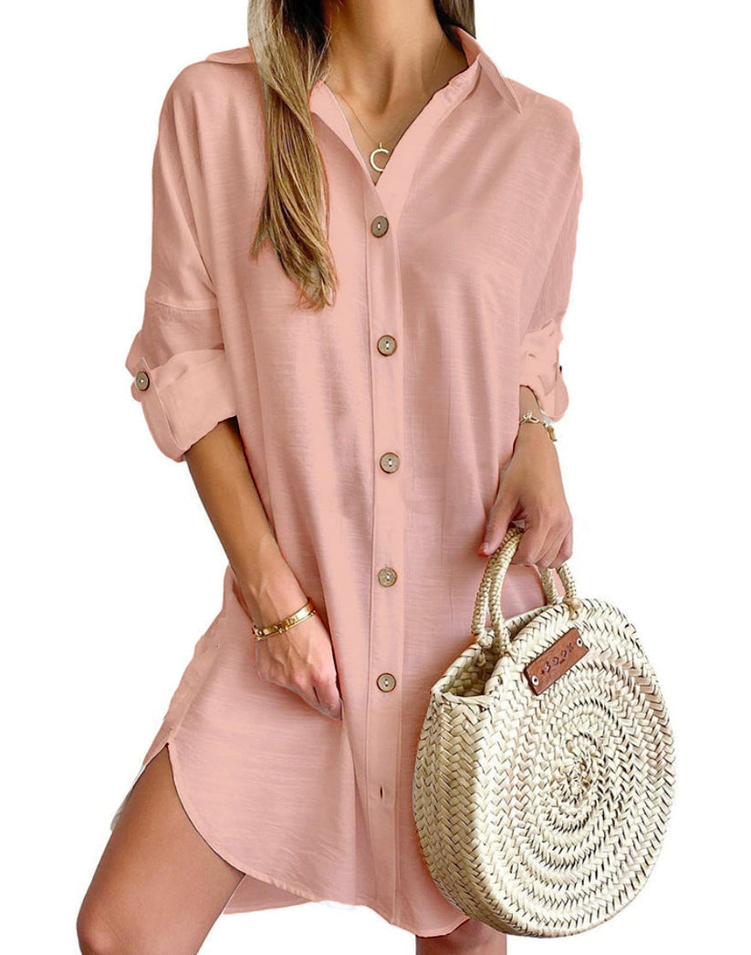 Linen Button Down Casual Shirt Dress