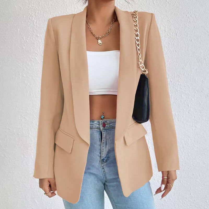 Shawl Collar Open Front Flap Pocket Longline Blazer
