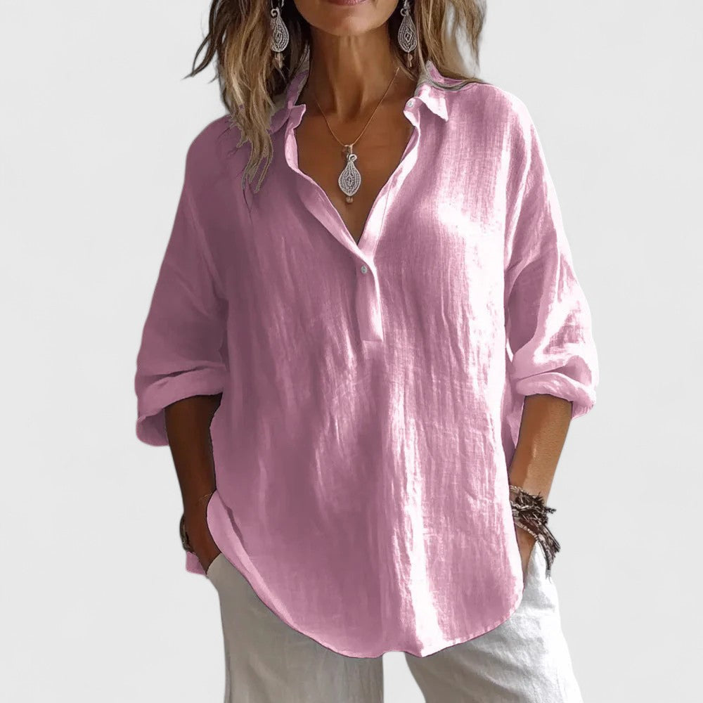 Oversized Linen Collar Button Casual Long Sleeve Shirt