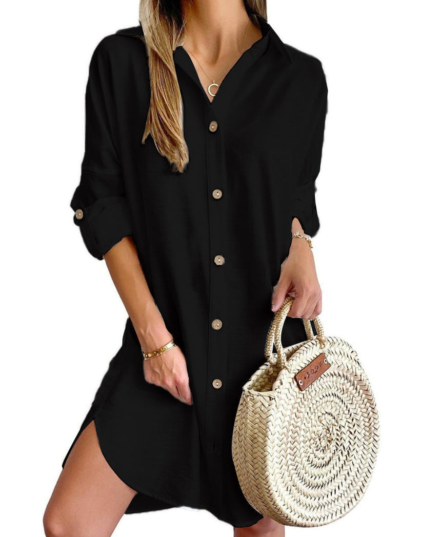 Linen Button Down Casual Shirt Dress
