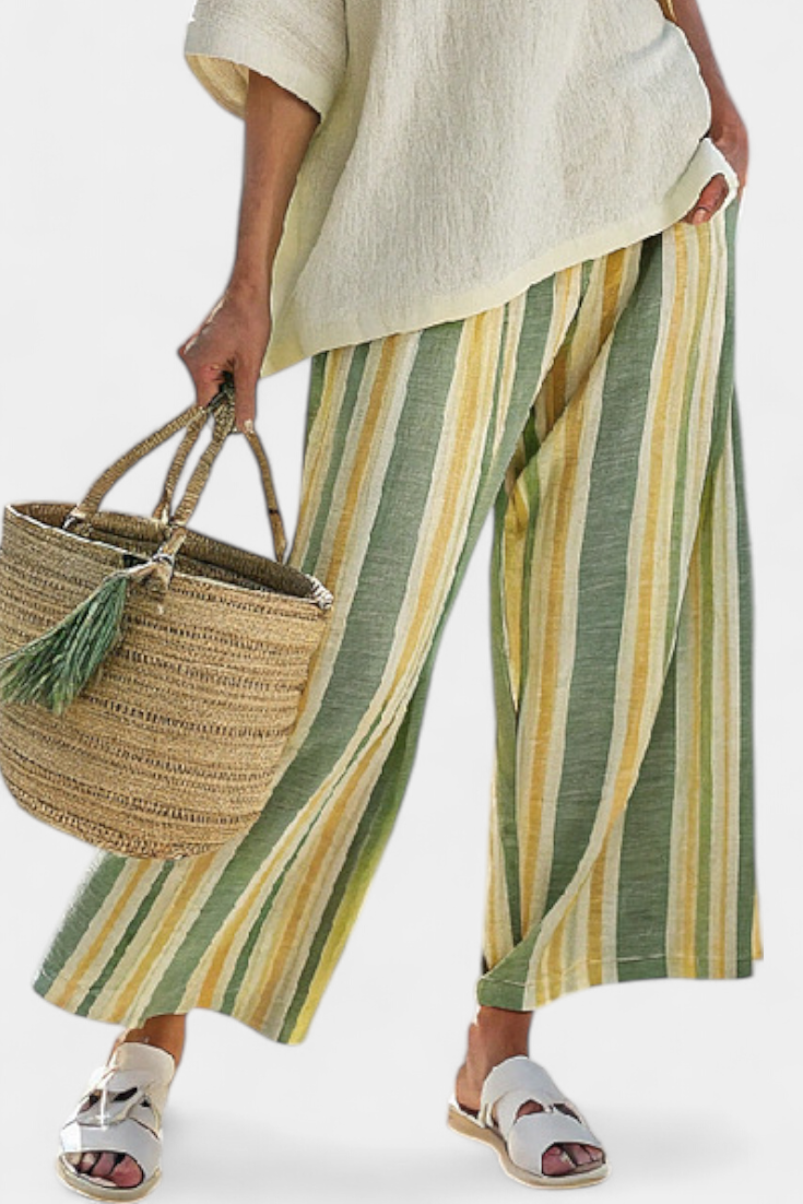 Striped Wide Leg Linen Trouser Oversized Top Two Piece Set