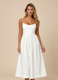 Spaghetti Strap Scoop Neck Fit Flare Cotton Midi Dress