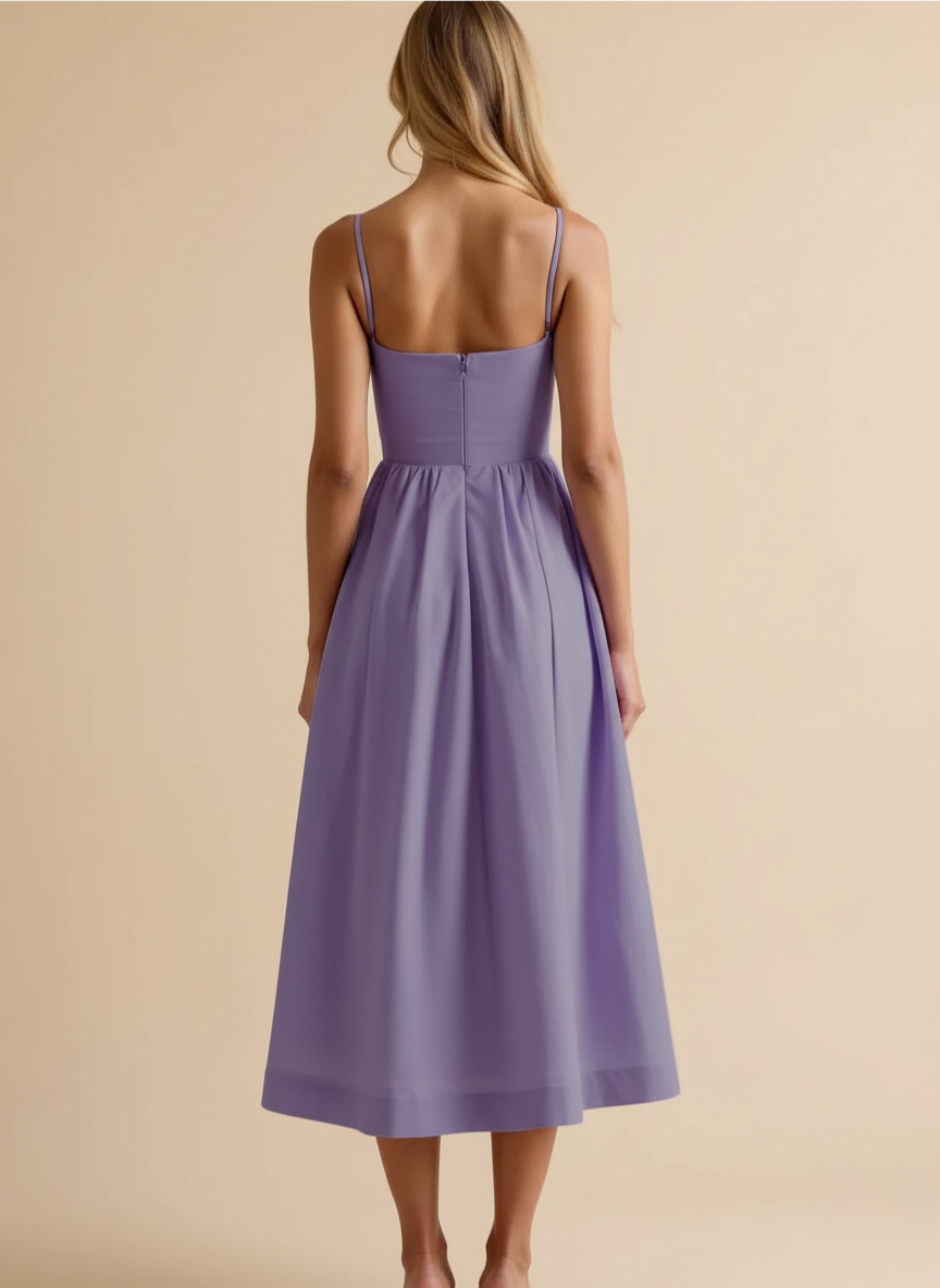 Spaghetti Strap Scoop Neck Fit Flare Cotton Midi Dress