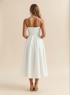 Spaghetti Strap Scoop Neck Fit Flare Cotton Midi Dress