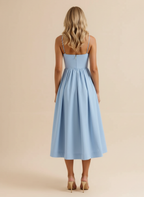 Spaghetti Strap Scoop Neck Fit Flare Cotton Midi Dress