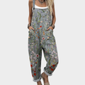 Wildflower Meadow Print Relaxed Dungaree Linen Jumpsuit