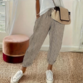 Striped Roll Cuff Elasticated Waist Casual Linen Pant
