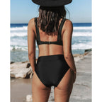 Wrap V Neck High Waist Plain Bikini Set