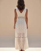 Crochet Lace Tassel V-Neck Sleeveless Boho Maxi Dress