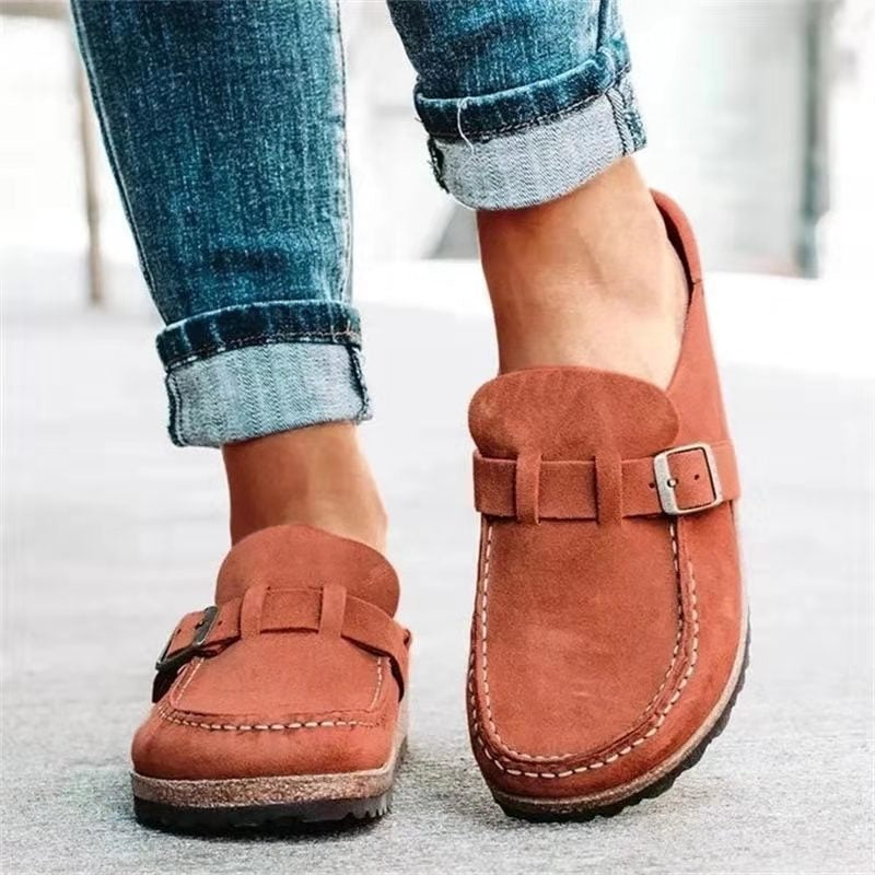 Suede Buckle Strap Cork Footbed Slip On Casual Flat Loafer