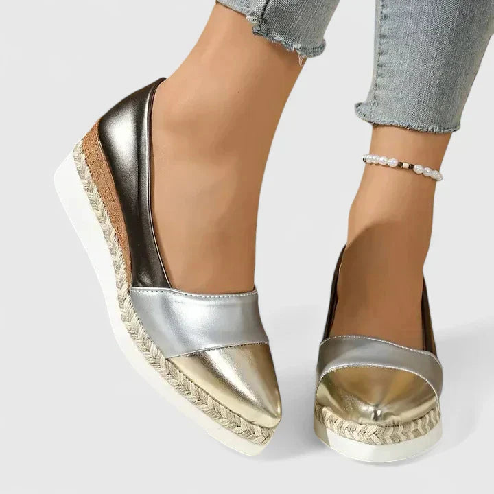 Metallic Colorblock Slip On Espadrille Platform Flat Loafer