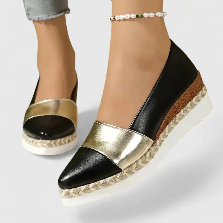 Metallic Colorblock Slip On Espadrille Platform Flat Loafer