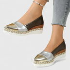 Metallic Colorblock Slip On Espadrille Platform Flat Loafer