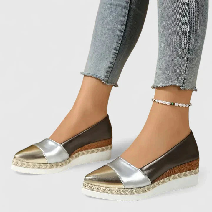 Metallic Colorblock Slip On Espadrille Platform Flat Loafer
