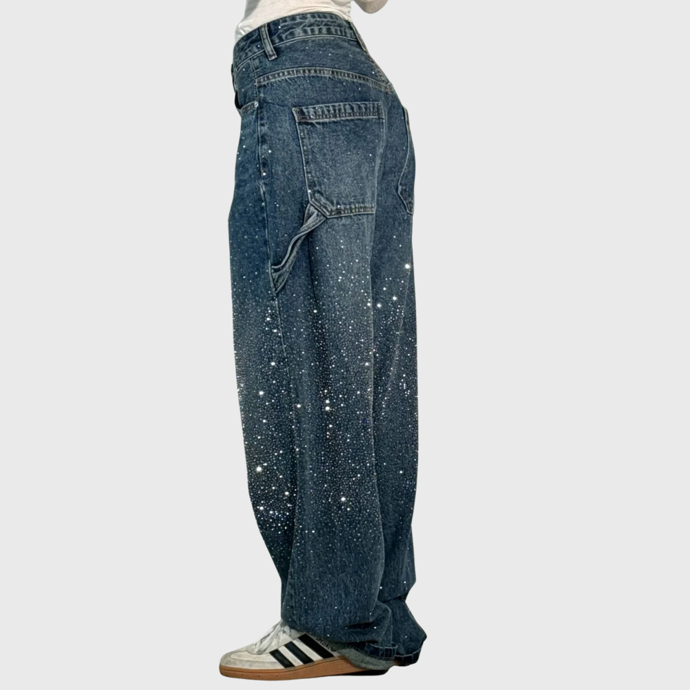 Rhinestone Scatter Cargo Pocket Baggy Wide Leg Jean