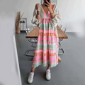 Geometric Print Boho V-Neck Flowy Casual Maxi Dress
