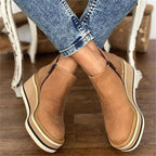 Side Zip Suede Striped Platform Wedge Boot