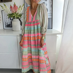 Geometric Print Boho V-Neck Flowy Casual Maxi Dress