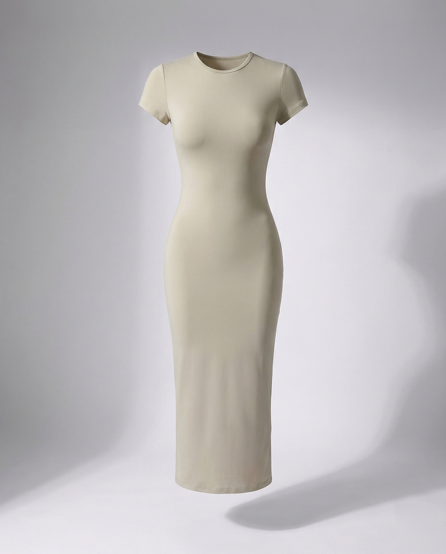 Crew Neck Short Sleeve Fitted Bodycon Maxi Dress