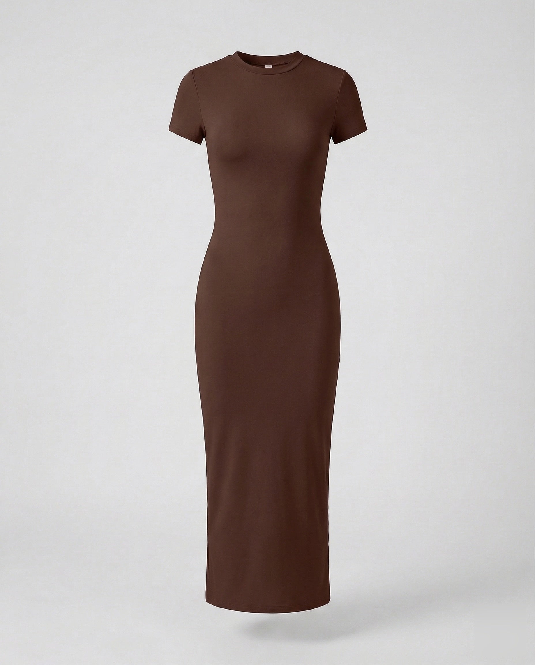 Crew Neck Short Sleeve Fitted Bodycon Maxi Dress