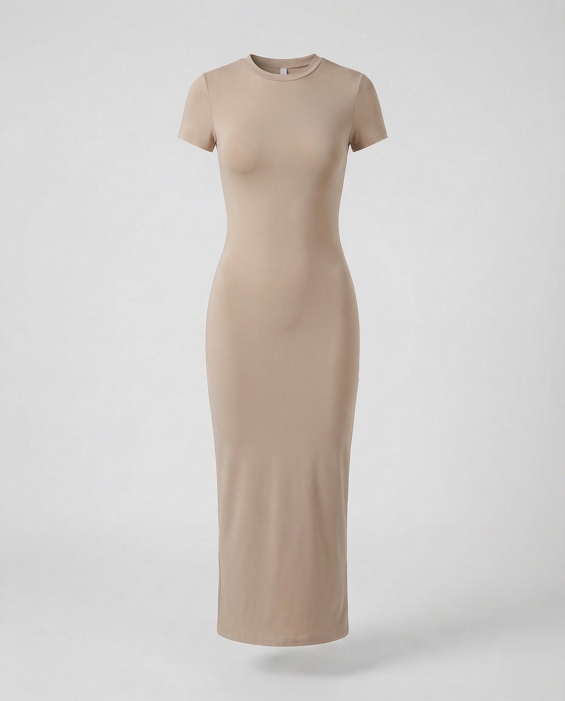 Crew Neck Short Sleeve Fitted Bodycon Maxi Dress