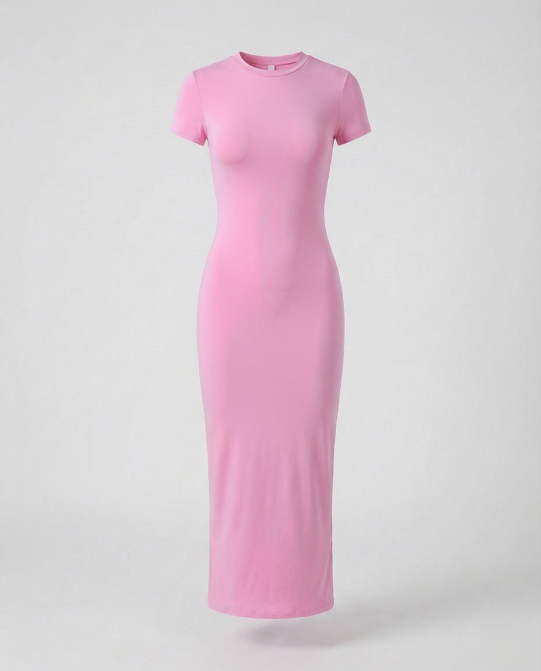 Crew Neck Short Sleeve Fitted Bodycon Maxi Dress