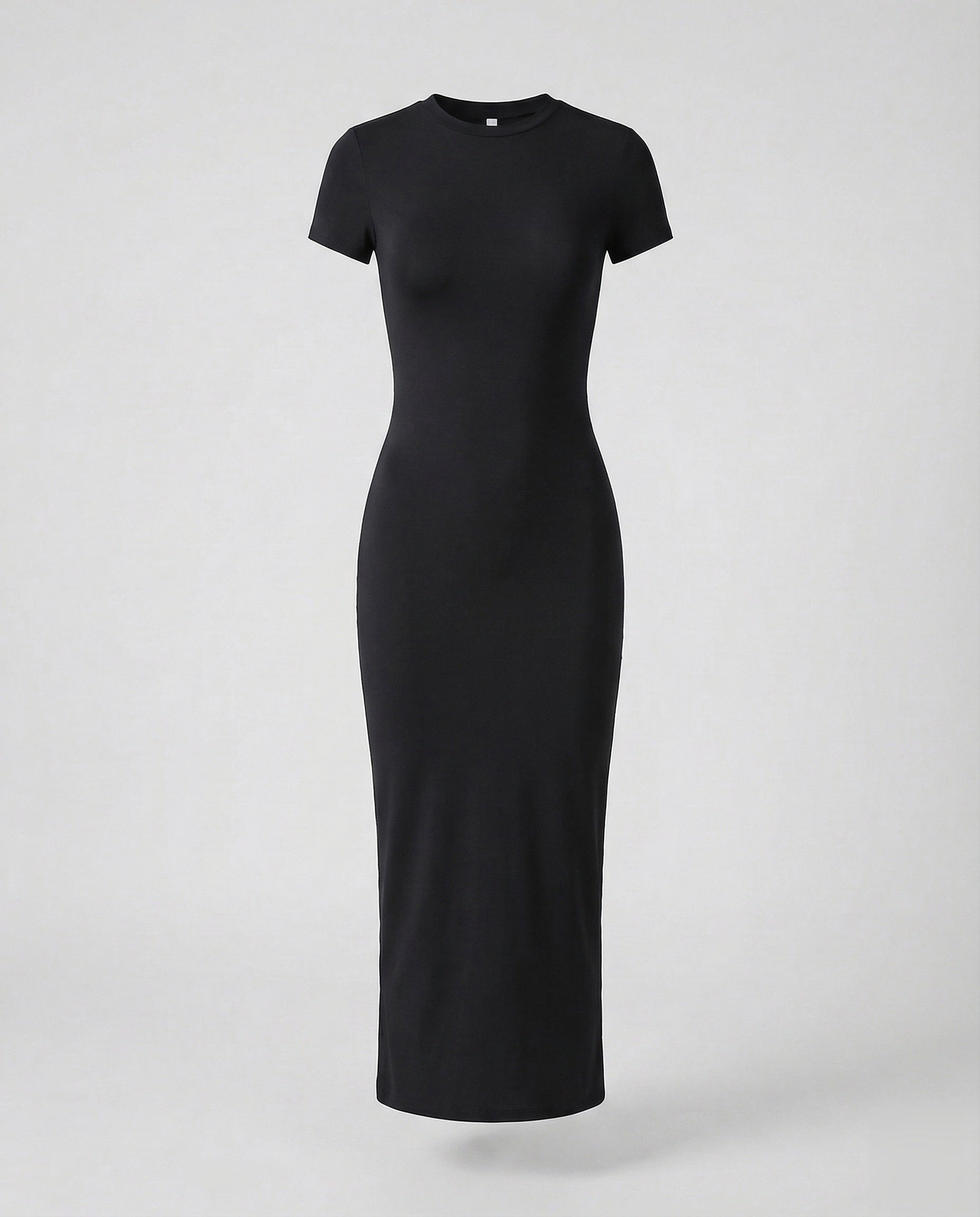Crew Neck Short Sleeve Fitted Bodycon Maxi Dress