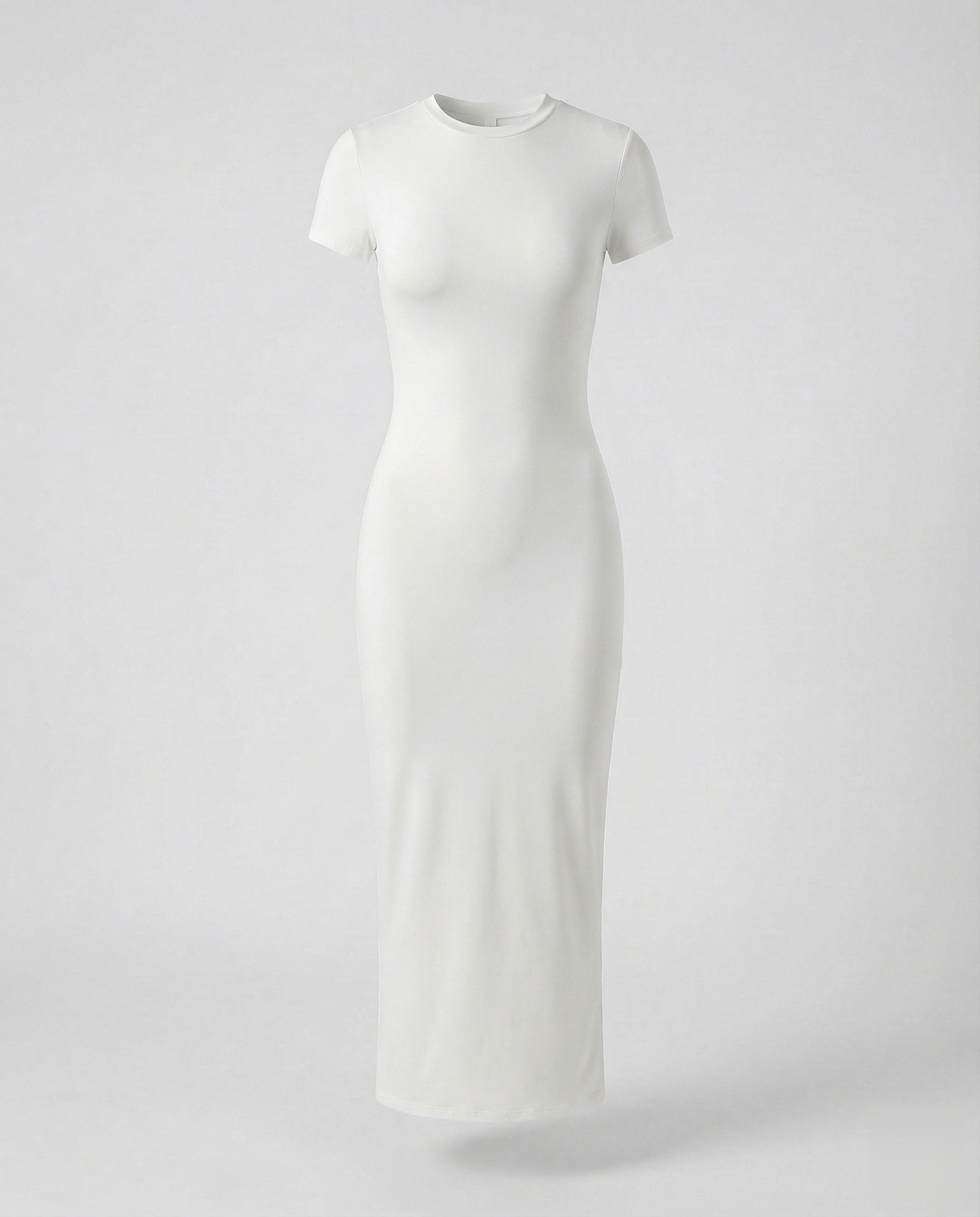 Crew Neck Short Sleeve Fitted Bodycon Maxi Dress