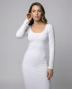 Scoop Neck Long Sleeve Fitted Bodycon Jersey Maxi Dress