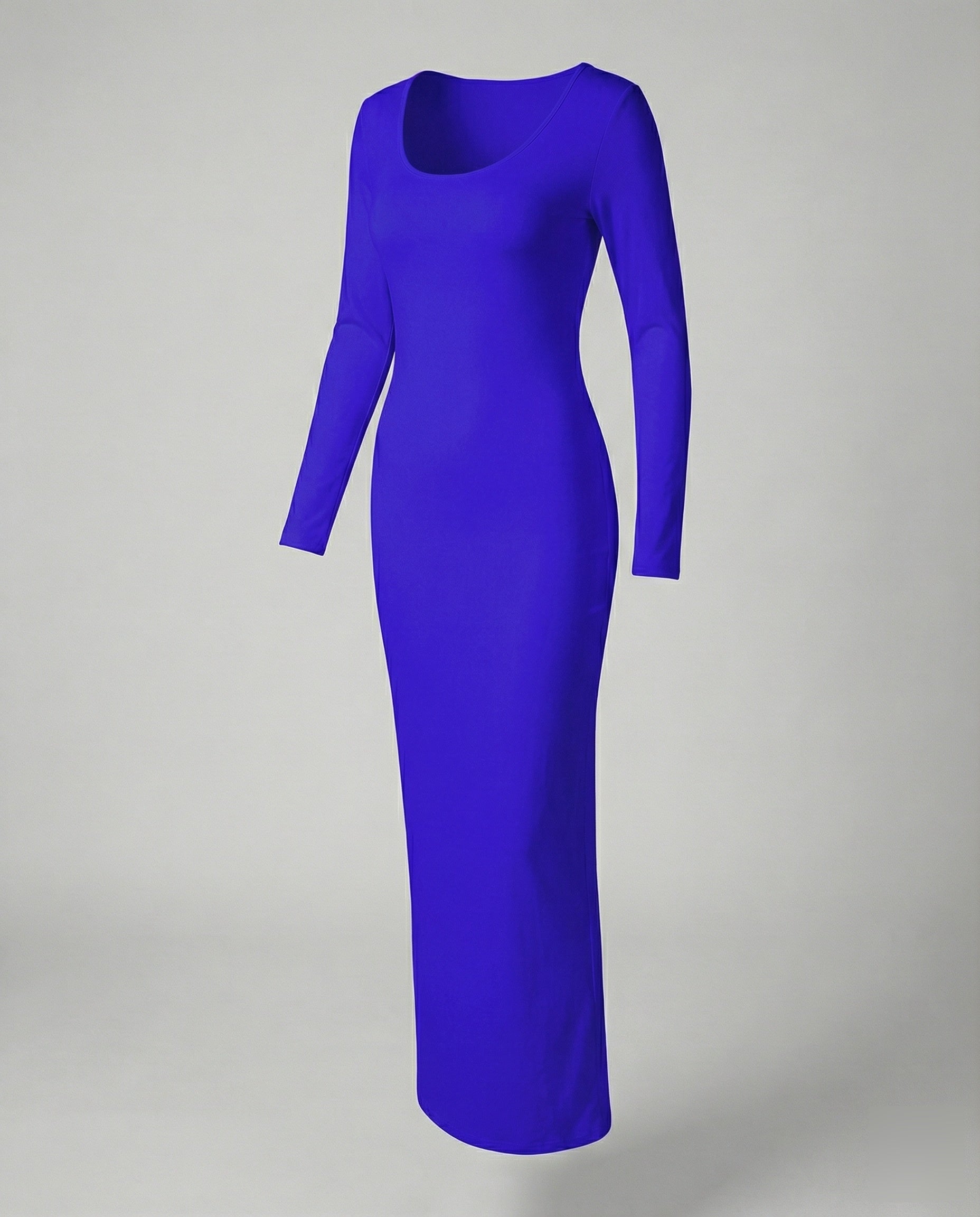 Scoop Neck Long Sleeve Fitted Bodycon Jersey Maxi Dress
