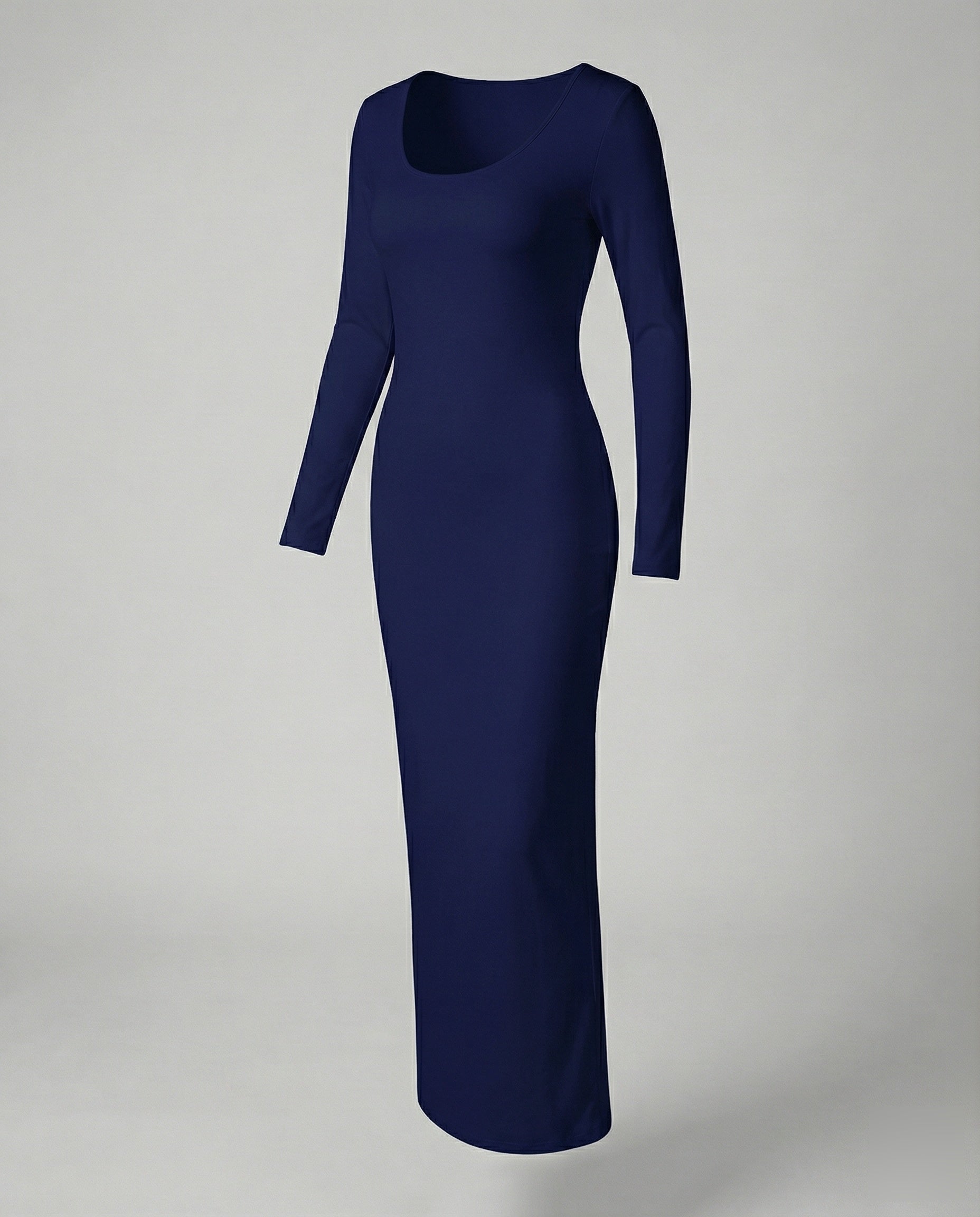 Scoop Neck Long Sleeve Fitted Bodycon Jersey Maxi Dress