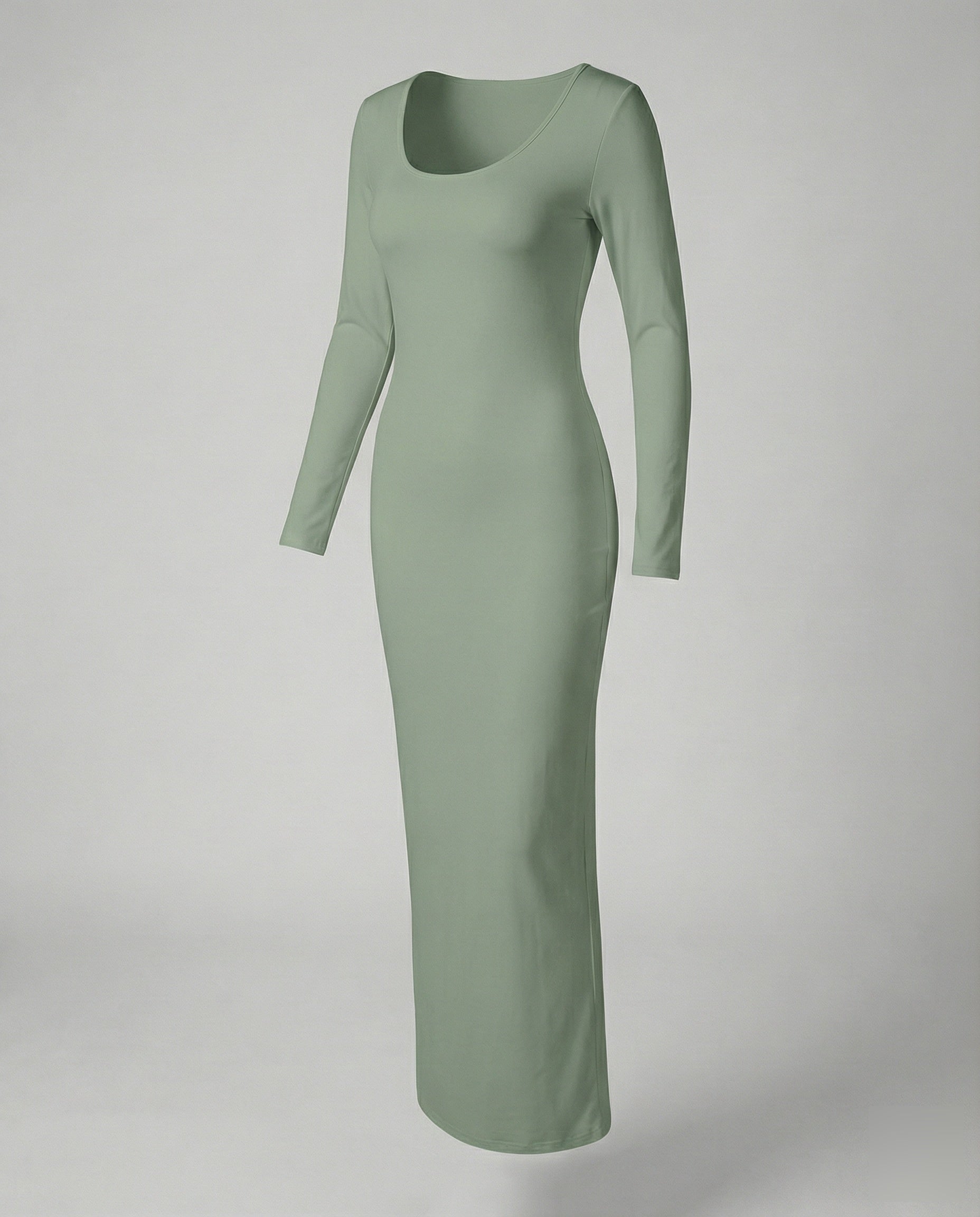 Scoop Neck Long Sleeve Fitted Bodycon Jersey Maxi Dress