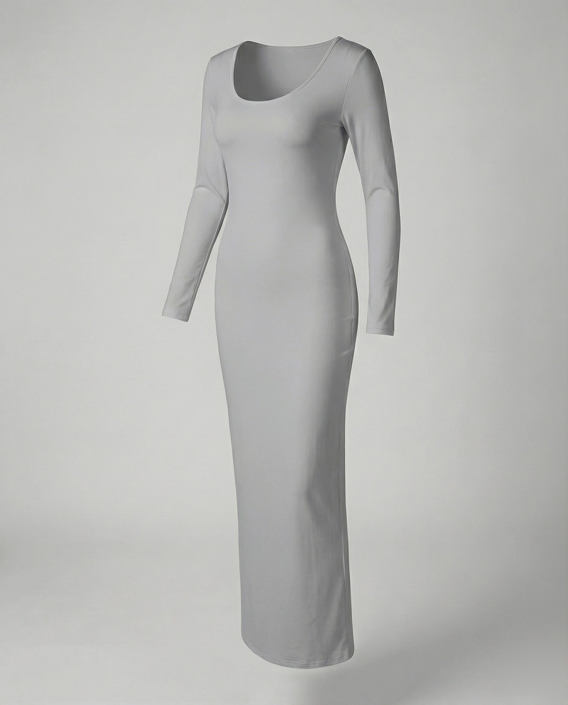 Scoop Neck Long Sleeve Fitted Bodycon Jersey Maxi Dress