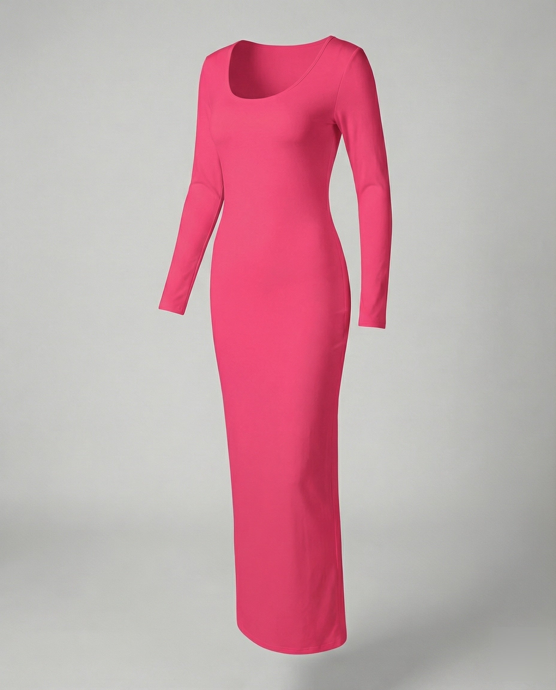 Scoop Neck Long Sleeve Fitted Bodycon Jersey Maxi Dress