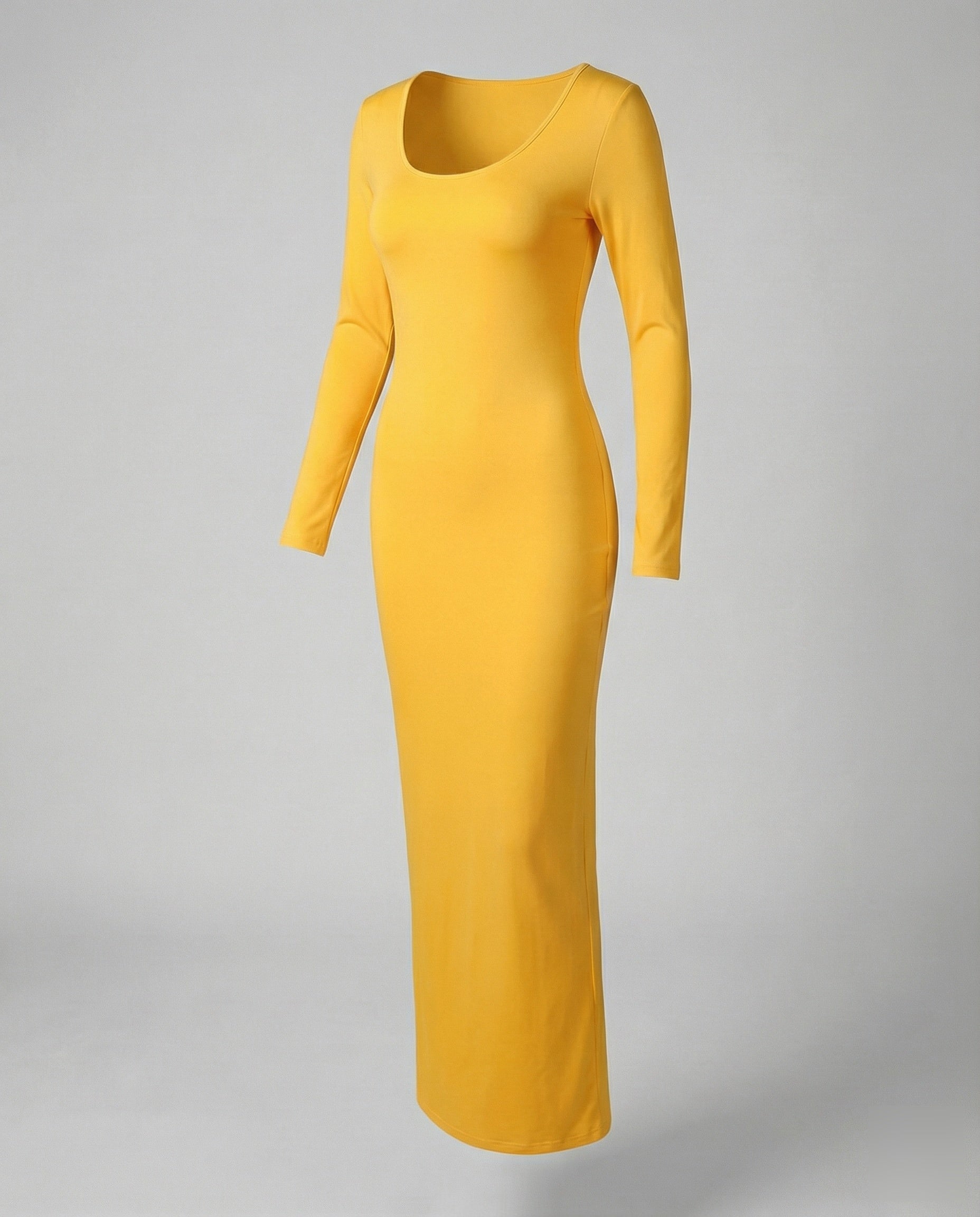 Scoop Neck Long Sleeve Fitted Bodycon Jersey Maxi Dress