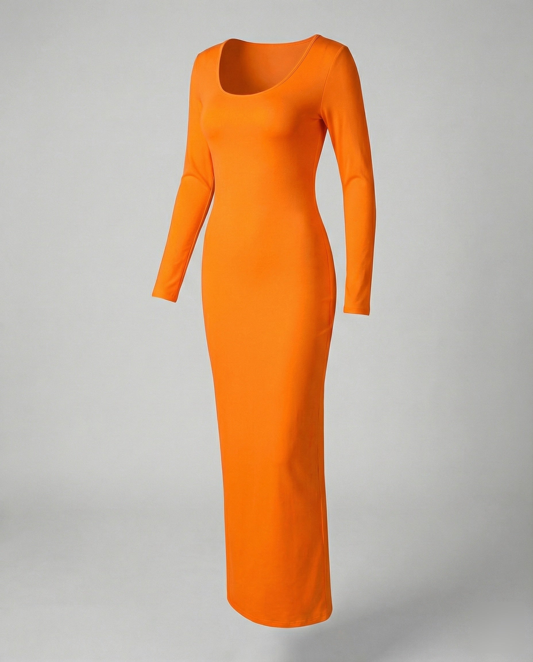 Scoop Neck Long Sleeve Fitted Bodycon Jersey Maxi Dress