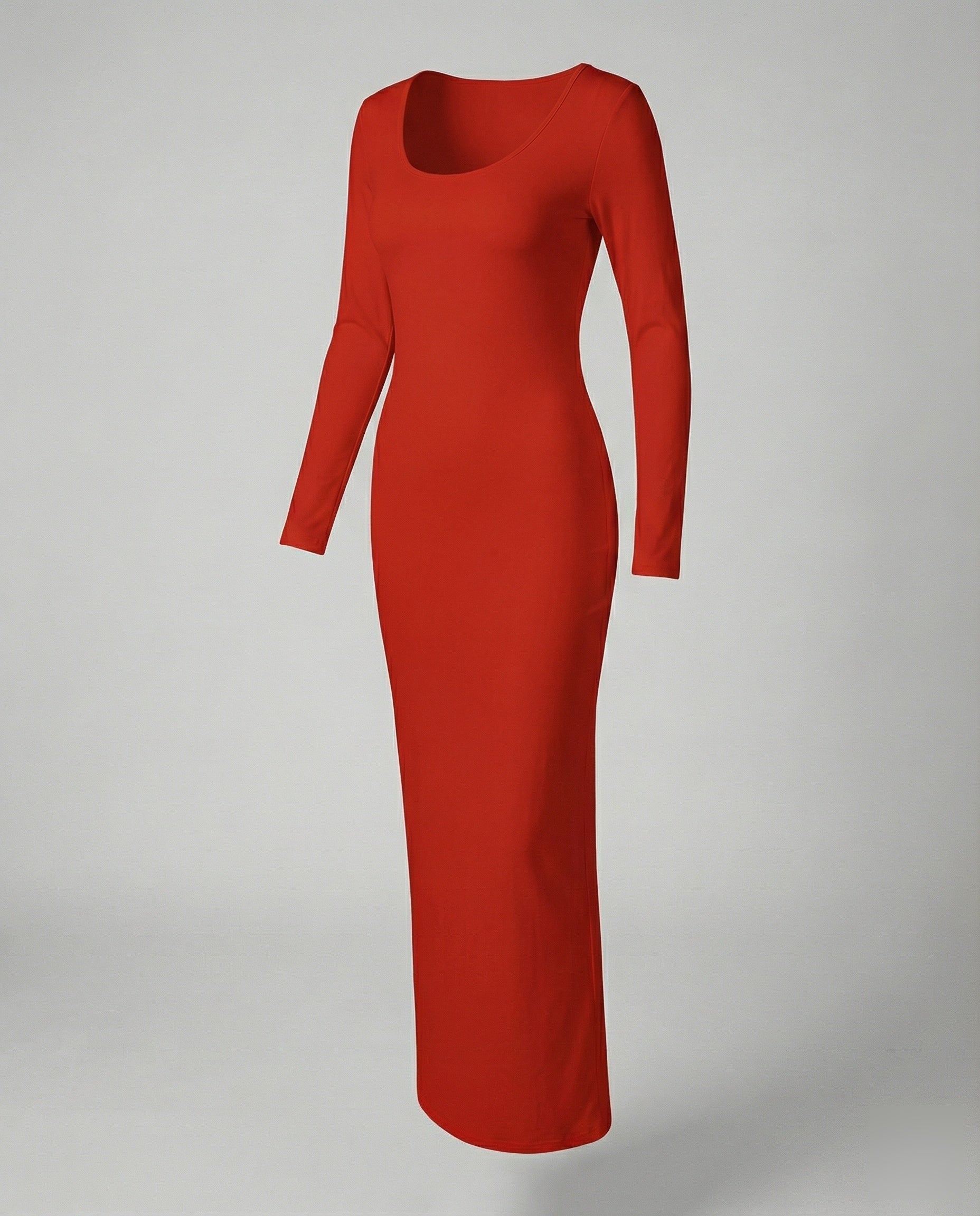 Scoop Neck Long Sleeve Fitted Bodycon Jersey Maxi Dress