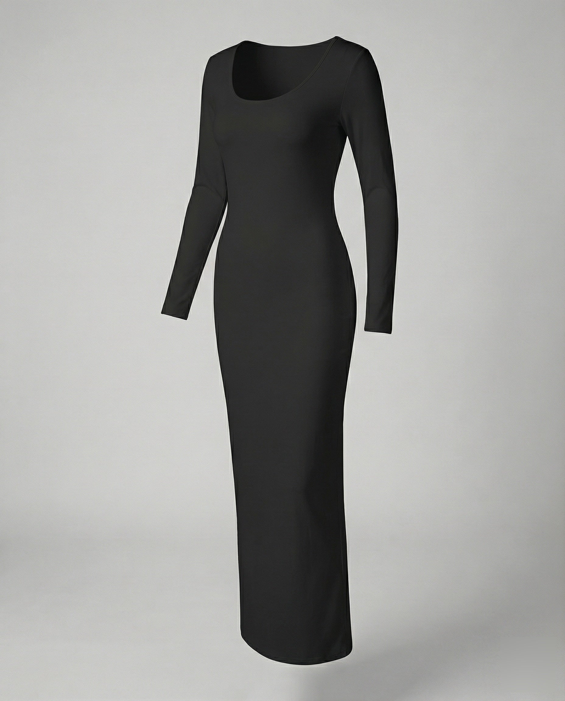 Scoop Neck Long Sleeve Fitted Bodycon Jersey Maxi Dress