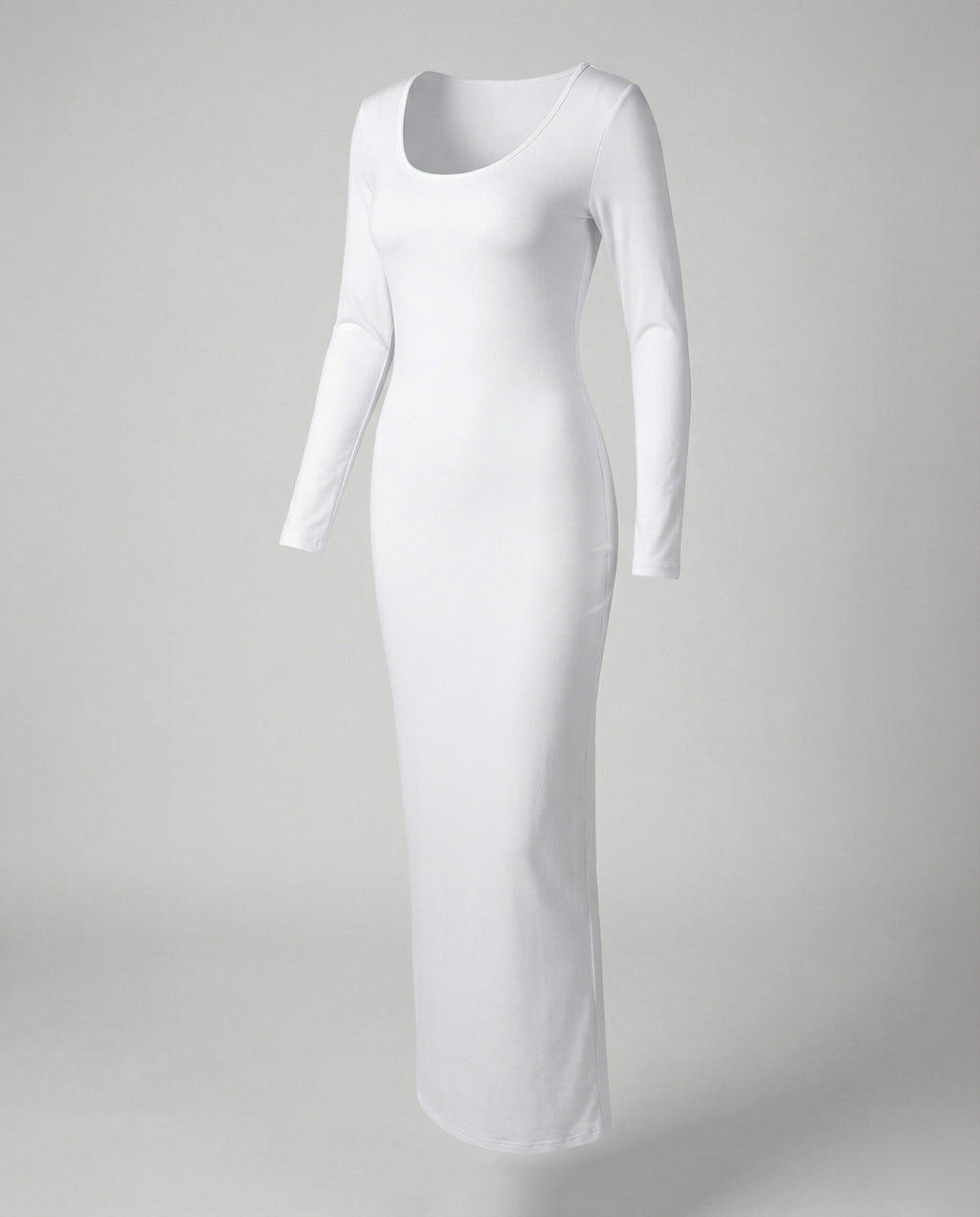 Scoop Neck Long Sleeve Fitted Bodycon Jersey Maxi Dress