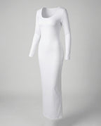 Scoop Neck Long Sleeve Fitted Bodycon Jersey Maxi Dress