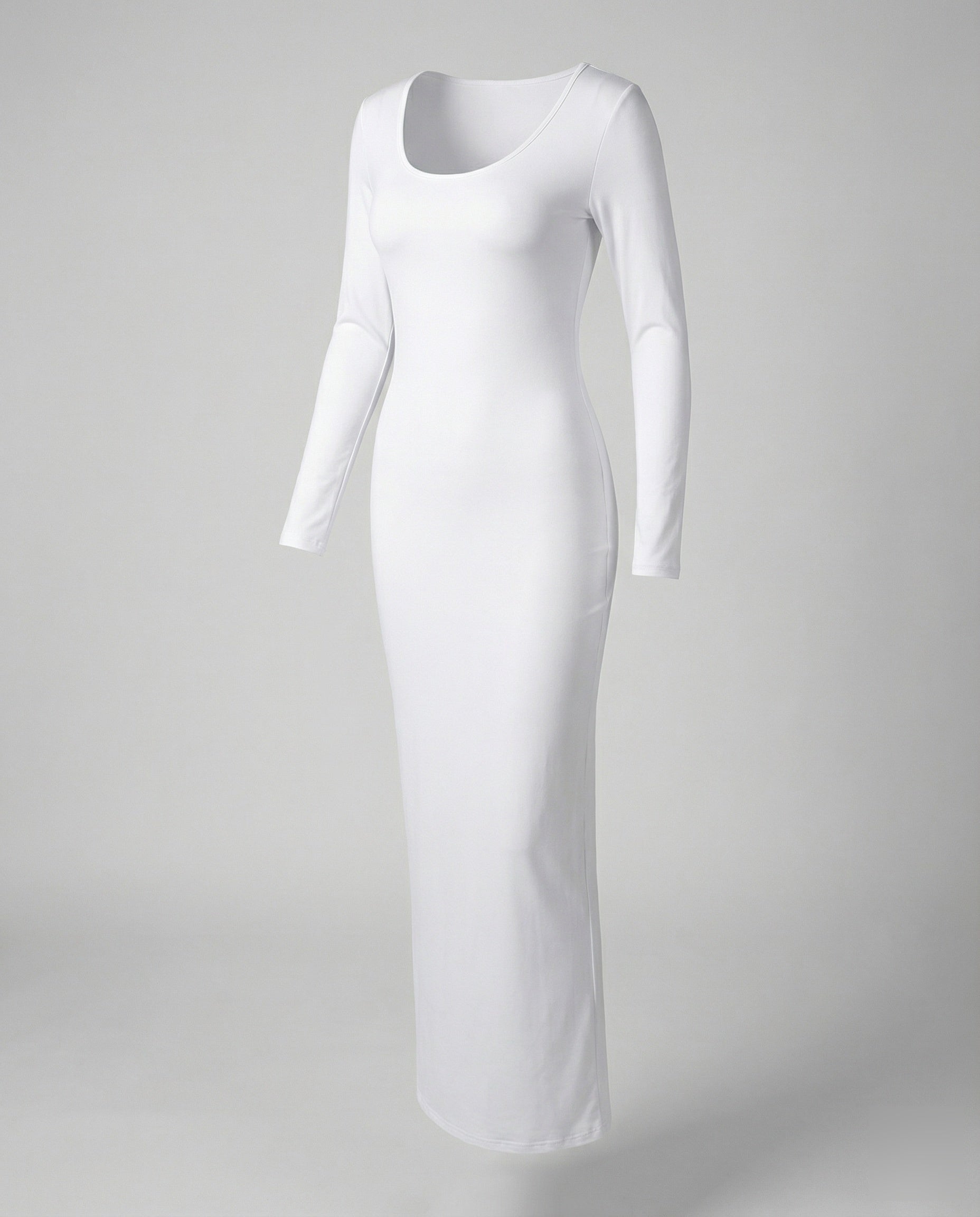 Scoop Neck Long Sleeve Fitted Bodycon Jersey Maxi Dress