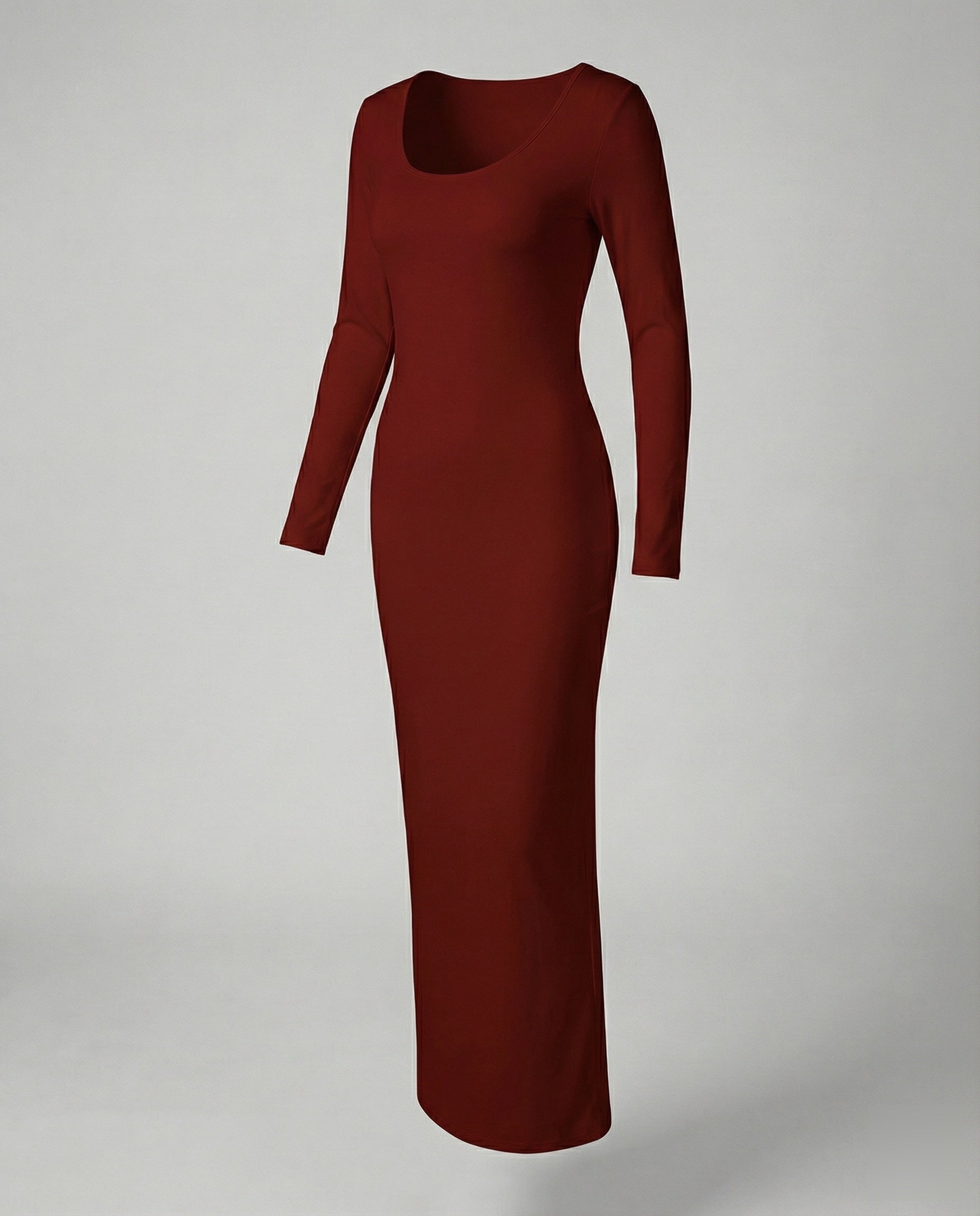 Scoop Neck Long Sleeve Fitted Bodycon Jersey Maxi Dress